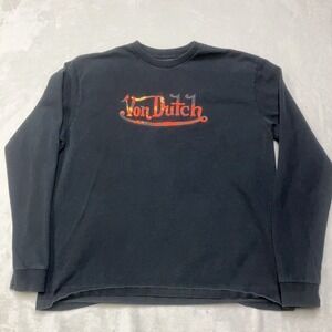 Von Dutch Mens 2XL XXL Shirt Puff Print Logo Black Long Sleeve Vintage Y2K Tee